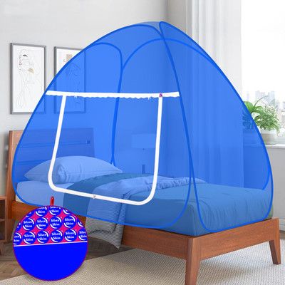 SILVER SHINE Polyester Adults Washable Blue Color Polyester Foldable for Single Bed Mosquito Net Mosquito Net(Blue, Tent)
