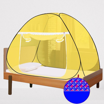 SILVER SHINE Polyester Adults Washable Polyster Mosquito Net Fodeble for Single Bed 22yellow Mosquito Net(Yellow, Tent)