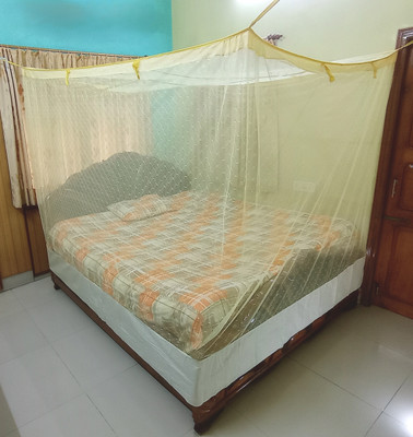 PRISMO Polyester Adults Washable Premium Self-design Mosquito Net(Yellow, Frame Hung)