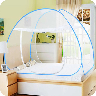 Kindlook Fashion Polyester Adults Washable Elegant SkyBlue-Bordered Mosquito Net for Peaceful Sleep Mosquito Net(SkyBlue Border & White, Tent)