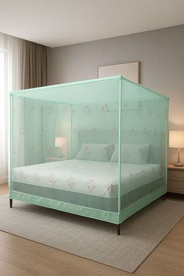 Rm Enterprises Flower Printed MINT GREEN Double Bed (6x7)ft Cotton Washable Adults Mosquito Net(MINT GREEN, Bed Box)