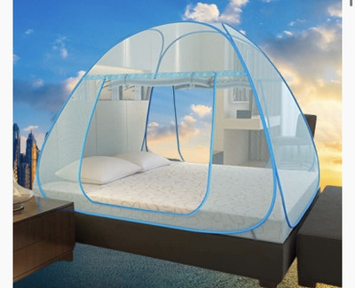 THENR Nylon Adults Washable mosquito net tent double bed , light blue 0986 Mosquito Net(Light Blue, Tent)