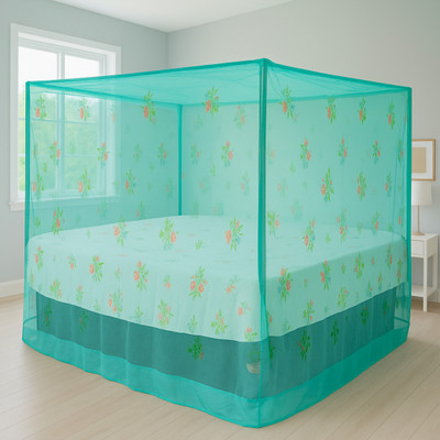SR ENTERPRISE HDPE - High Density Poly Ethylene Adults Washable Flower Printed Green Color Queen Size Bed Mosquito Net(Green, Bed Box)