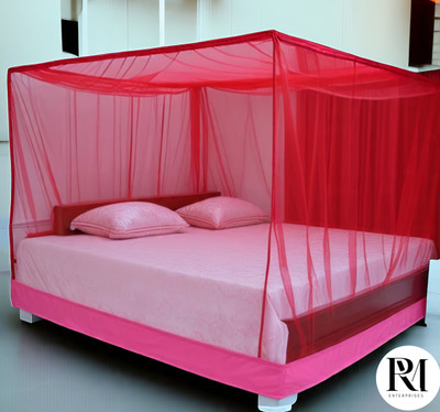 Rm Enterprises Air Flowable RED Double Bed (6x7)ft HDPE - High Density Poly Ethylene Washable Adults Mosquito Net(Red, Bed Box)