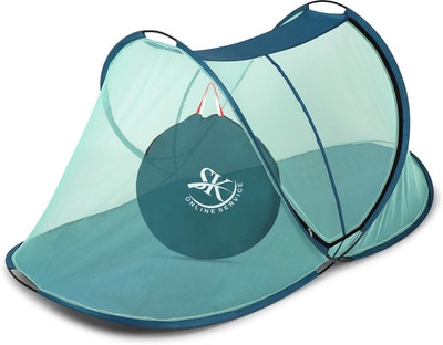 AL HADI Polyester Adults Washable Ah Polyester foldable single bed mosquito net for adults Mosquito Net(Light Blue, Tent)