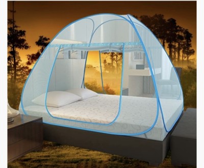 NR Enterprises Nylon Adults Washable mosquito net tent double bed , light blue 0990 Mosquito Net(Light Blue, Tent)