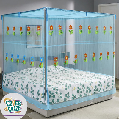 CoverCraze Cotton Adults Washable FLORAL DESIGN INSECT AND MOSQUITO PROTECTION NET Mosquito Net(Blue, Bed Box)