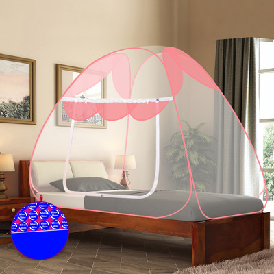 SILVER SHINE Polyester Adults Washable Polyester Adults Washable Primium border Foldable for Single Bed Mosquito Net Mosquito Net(Pink, Tent)