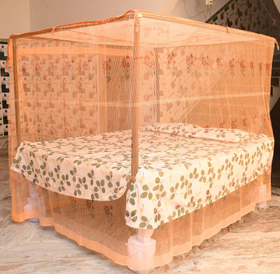 SS ENTERPRISE HDPE - High Density Poly Ethylene Adults Washable Flower Design, Orange Color Double bed (6x7) Mosquito Net(Orange, Bed Box)