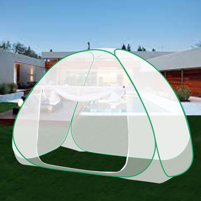 SILVER SHINE Polyester Adults Washable Foldable Polyester Multi Color Washable Single Bed Mosquito Net Mosquito Net(White-Green, Tent)