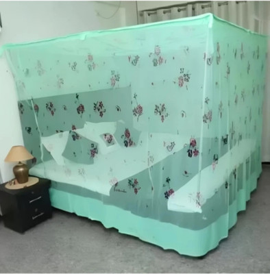 Rm Enterprises Flower Printed Air Flowable MINT GREEN Double Bed (6x7)ft Cotton Washable Adults Mosquito Net(MINT GREEN, Bed Box)