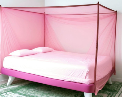 CoverCraze HDPE - High Density Poly Ethylene Adults Washable double bed mosquito and insect protection net Mosquito Net(Pink, Bed Box)