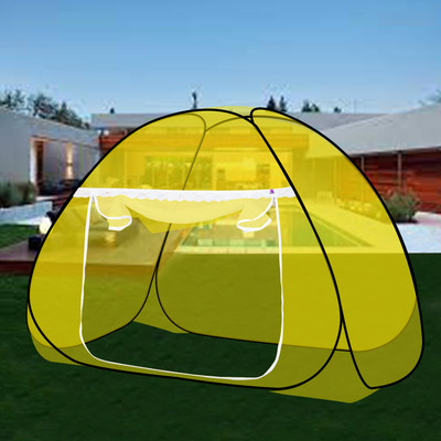 SILVER SHINE Polyester Adults Washable Foldable Polyester Multi Color Washable Single Bed Mosquito Net Mosquito Net(Yellow-Black, Tent)