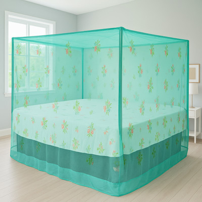 SR ENTERPRISE HDPE - High Density Poly Ethylene Adults Washable Mint Green Colour Flower-Printed Net for Double Bed –Size 6 by 7 Ft Mosquito Net(Green, Bed Box)