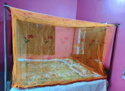 SKOFFICIAL Cotton Adults Washable Orange color flower design best quality mosquito net machhardani Mosquito Net(Orange, Bed Box)