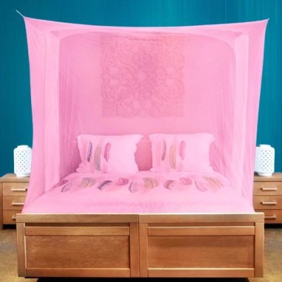 Nissi Nylon Adults Washable mosquito net double bed (bedbox) 4x6.5ft, Pink_966 Mosquito Net(Pink, Bed Box)