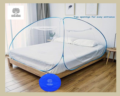 Royal Shazar Polyester Adults Washable Double Bed Mosquito Net Material Polyester King Size White & Blue Pack Of 1 Mosquito Net(White & Blue, Tent)