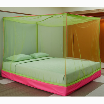 RN ENTERPRISE Polyester Adults Washable Full Bed Coverage Elegant Color Combination Mosquito Net(Green, Bed Box)