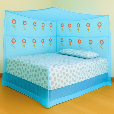 RN ENTERPRISE Elegant Blossom Queen Size Bed (6'X7' Feet) Cotton Washable Adults Mosquito Net(Blue, Bed Box)