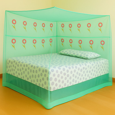 RN ENTERPRISE Elegant Blossom Queen Size Bed (6'X7' Feet) Cotton Washable Adults Mosquito Net(Green, Bed Box)