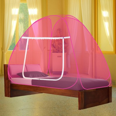 SILVER SHINE Polyester Adults Washable Polyester Adults Washable Primium border Foldable for Double Bed Mosquito Net Mosquito Net(Pink, Tent)