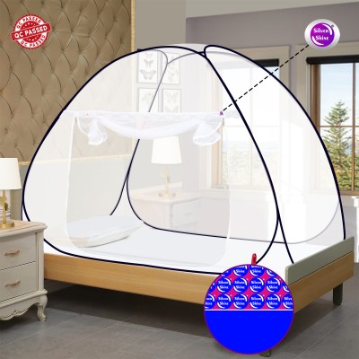 SILVER SHINE Polyester Adults Washable Polyester Foldable for Single Bed white Color and Black Border Mosquito Net Mosquito Net(Black & White, Tent)