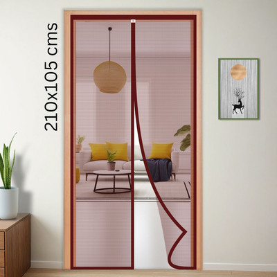 TurtleGrip Polyester Adults Washable Auto-Closing Magnetic Door Mosquito Net(Brown-210*105cms, Frame Hung)