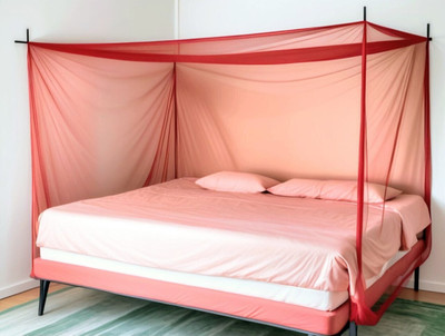 CoverCraze HDPE - High Density Poly Ethylene Adults Washable double bed mosquito and insect protection net Mosquito Net(Red, Bed Box)