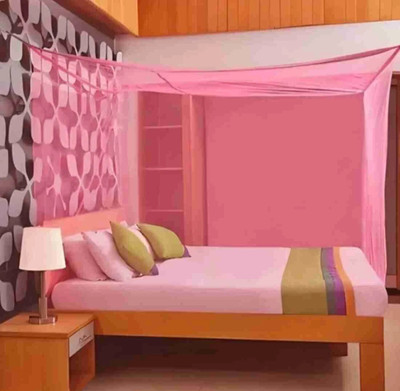 AasthaNet HDPE - High Density Poly Ethylene Adults Washable Nylon Adults Washable NYLON AIR FLOWABLE PLAIN MOSQUITO NET FOR DOUBLE BED Mosquito Net(Pink, Bed Box)