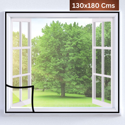 TurtleGrip Fibre Adults Washable Pre-Stitched Fiberglass Window Mosquito Net for All Types of Windows,120 GSM Mosquito Net(White-130x180cms, Frame Hung)