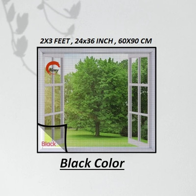 BLEMY Polyester Adults Washable Mosquito Net For Window With Self Adhesive Hook & Loop Tape Size - 2X3 Feet Mosquito Net(BLACK - 2X3, Frame Hung)