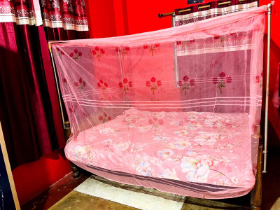 Pappu Industry Cotton Adults Washable High Quality Mosquito Net Square Plain 6x7 Foldable Flexible for Double Bed Mosquito Net(Baby Pink machardani, Bed Box)