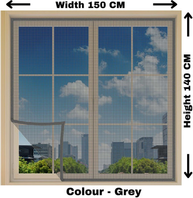 Luckwood Fibre Adults Washable Fiberglass Mosquito net for window self Adhesive hook & loop, Grey-140x150 cm Mosquito Net(Grey, Frame Hung)