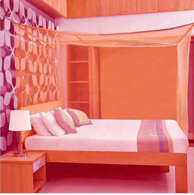 Mehon Craft Polyester Adults Washable Hanging Mosquito Machhardani Net (Size 4x6.5-ft) Mosquito Net(Orange, Bed Box)
