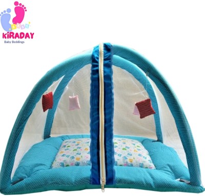 KIRADAY Cotton Infants Washable High Quality Baby Kick & Play Gym with 2 Layer Mattress Baby Bedding Set Mosquito Net(Sky Blue, Bed Box)