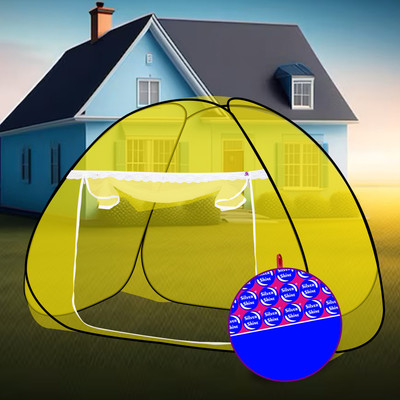 SILVER SHINE Polyester Adults Washable Foldable Polyester Multi Color Washable Single Bed Mosquito Net Mosquito Net(Yellow-Black, Tent)