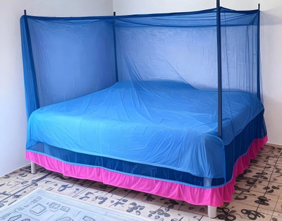 CoverCraze HDPE - High Density Poly Ethylene Adults Washable double bed mosquito and insect protection net Mosquito Net(Blue, Bed Box)