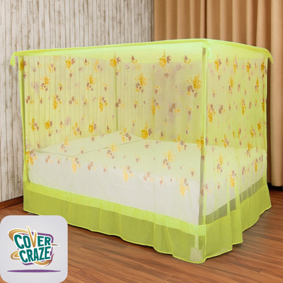 CoverCraze Cotton Adults Washable CC HibiCover without stand 6x7 ft hanging Mosquito Net(Yellow, Bed Box)