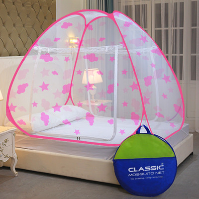Classic Mosquito Net Polyester Adults Washable Foldable for Double Bed & King Size Bed -(200*200*145 CM) Mosquito Net(Pink cloud, Tent)