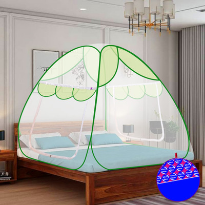 SILVER SHINE Polyester Adults Washable Polyester Adults Washable Primium border Foldable for Double Bed Mosquito Net Mosquito Net(Green, Tent)