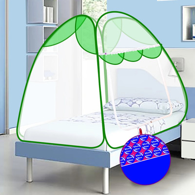 SILVER SHINE Polyester Adults Washable Polyester Washable Adults Foldable for Single Bed Green Color Mosquito Net Mosquito Net(Green-White, Tent)