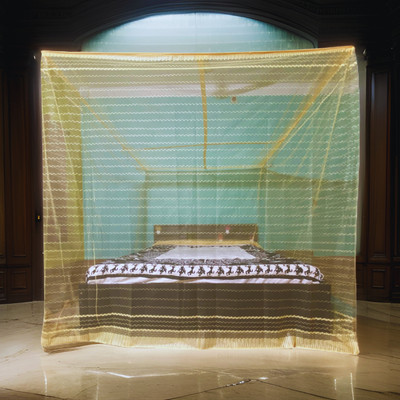 BITE-FREE Cotton Adults Washable Zigzag mosquito net Mosquito Net(Yellow, Bed Box)