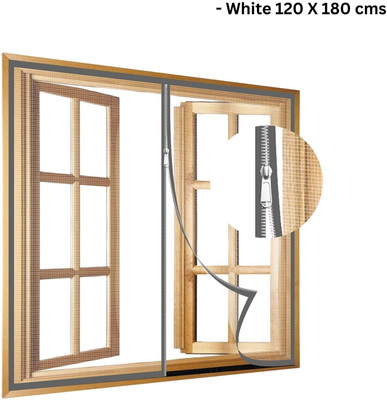 TurtleGrip Fibre Adults Washable 120 GSM Zipper Windows Mosquito Net Mosquito Net(White 120X180cms, Frame Hung)