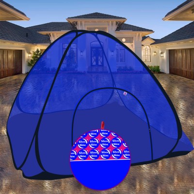 SILVER SHINE Polyester Adults Washable Extra Mosquito Protection King Size Foldable Multi color Machardani Mosquito Net(Blue, Tent)