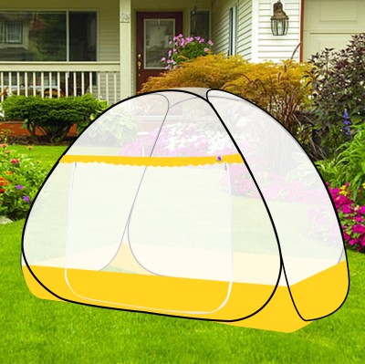 SILVER SHINE Polyester Adults Washable Polyester Adult SINGLE BED Foldable Washable Mosquito Net Mosquito Net(WHITE-YELLOW, Tent)