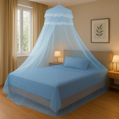 Classic Mosquito Net Polyester Adults Washable Hanging Mosquito Net for Double Bed - Plain Blue Mosquito Net(Blue-Plain, Ceiling Hung)