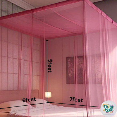 CoverCraze Polyester Adults Washable MOSQUITO AND INSECT PROTECTION NET Mosquito Net(Pink, Bed Box)