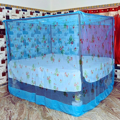 RN ENTERPRISE Polyester Adults Washable Floral Design with Stylish Bottom Mosquito Net(Blue, Bed Box)