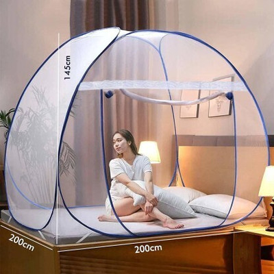 MARATHON Polyester Adults Washable Polyester Foldable Portable Insect Screen Machhardani for King Size Double Bed Mosquito Net(Sky Blue, Tent)