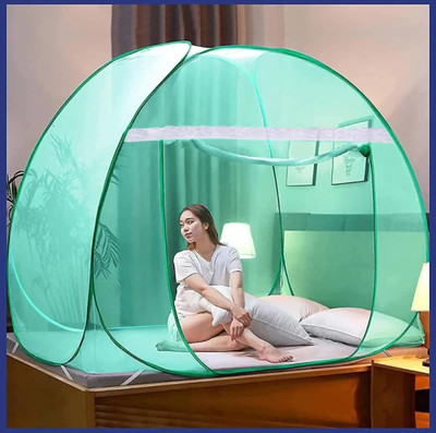 ALFEN Polyester Adults Washable Mosquito Net for Double Bed King Size Foldable, Strong and Durable Tent Mosquito Net(Green, Tent)